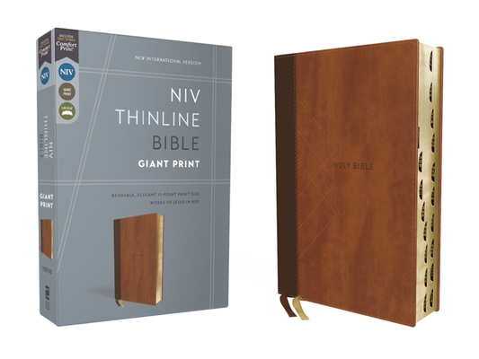 Niv, Thinline Bible, Giant Print, Leathersoft, Brown, Red Letter, Thumb Indexed, Comfort Print - Zondervan