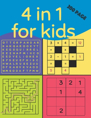 4 in 1 for Kids (200 Page): kids wordsearch books age 7-8 yrs, smart games iq , wordsearch junior, easy sudoku puzzle books for kids, teach kids m - Ro Qm
