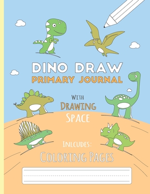 Dino Draw: Primary Journal K-2 Half Page Ruled with Dotted Middle Line and Picture Space - Grades K-2 - Cute Dino Draw Blue Paper - Dino Dino Press