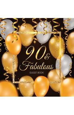 Poza produsului 90th Birthday Guest Book: Keepsake Memory Journal for Men and Women Turning 90 - Hardback with Black and Gold Themed Decorations & Supplies, Per - Luis Lukesun