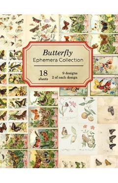 Poza produsului Butterfly Ephemera Collection: 18 sheets - 9 designs - 2 of each design - Ilopa Journals
