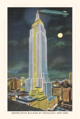 Vintage Journal Blimp, Moon over Empire State Building, New York City - Found Image Press