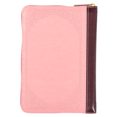 KJV Compact Bible Two-Tone Pink/Burgandy with Zipper Faux Leather - 