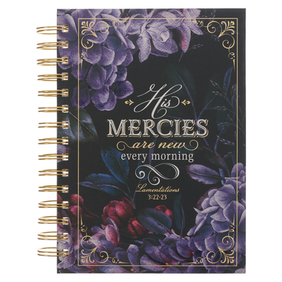 Christian Art Gifts Journal W/Scripture for Women How Mercies Are New Lamentations 3: 22-23 Bible Verse Purple Roses 192 Ruled Pages, Large Hardcover - Christianart Gifts