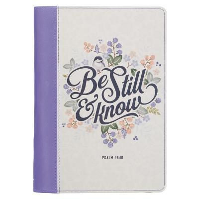 Christian Art Gifts Classic Journal Be Still and Know Psalm 46:10 Bible Verse Inspirational Scripture Notebook for Women, Ribbon Marker, Purple Faux L - Christianart Gifts