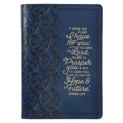 Christian Art Gifts Classic Journal I Know the Plans Jer. 29:11 Inspirational Scripture Notebook, Ribbon Marker, Blue Faux Leather Flexcover, 336 Rule - Christian Art Gifts