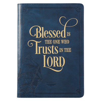 Christian Art Gifts Classic Journal Blessed Is the One Who Trusts Jer. 17:7 Inspirational Scripture Notebook, Ribbon Marker, Blue Faux Leather Flexcov - Christian Art Gifts