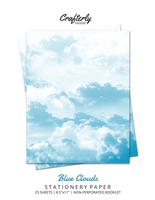 Blue Clouds Stationery Paper: Aesthetic Letter Writing Paper for Home, Office, Letterhead Design, 25 Sheets - Crafterly Paperie