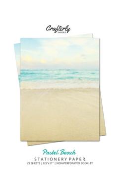 Pastel Beach Stationery Paper: Aesthetic Letter Writing Paper for Home, Office, Letterhead Design, 25 Sheets - Crafterly Paperie