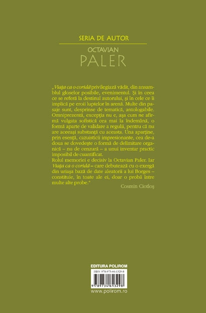 Coperta cărții 'Viata ca o corida - Octavian Paler'