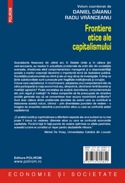 Coperta cărții 'Frontiere etice ale capitalismului - Daniel Daianu, Radu Vranceanu'