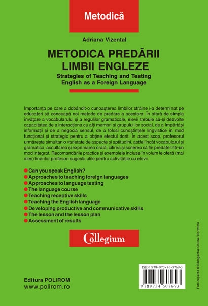 Coperta cărții 'Metodica predarii limbii engleze - Adriana Vizental'