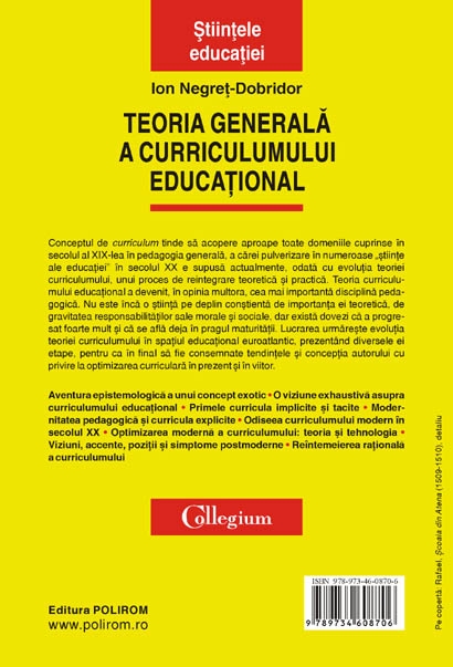 Coperta cărții 'Teoria generala a curriculumului educational - Ion Negret-Dobridor'