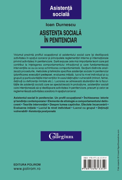 Coperta cărții 'Asistenta sociala in penitenciar - Ioan Durnescu'