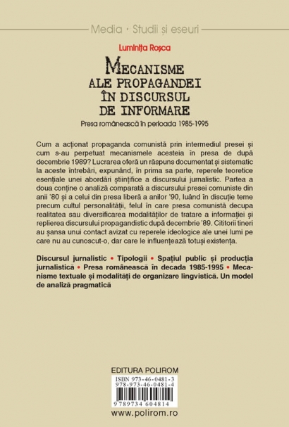 Coperta cărții 'Mecanisme ale propagandei in discursul de informare - Luminita Rosca'