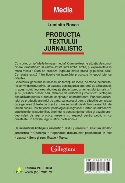 Coperta cărții 'Productia textului jurnalistic - Luminita Rosca'