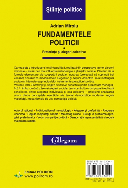 Coperta cărții 'Fundamentele politicii vol. i - Preferinte si alegeri colective - Adrian Miroiu'