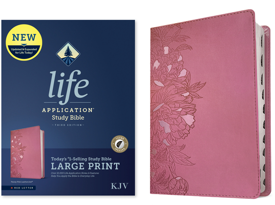 KJV Life Application Study Bible, Third Edition, Large Print (Red Letter, Leatherlike, Peony Pink, Indexed) - Tyndale