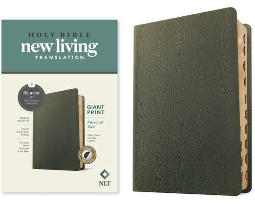 NLT Personal Size Giant Print Bible, Filament-Enabled Edition (Red Letter, Genuine Leather, Olive Green, Indexed) - Tyndale