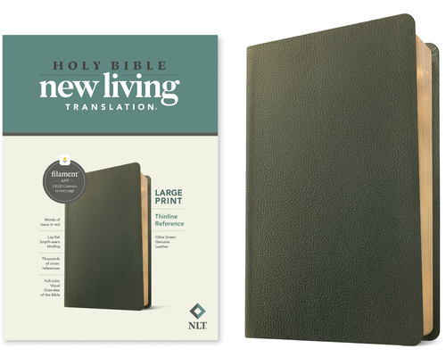 NLT Large Print Thinline Reference Bible, Filament-Enabled Edition (Red Letter, Genuine Leather, Olive Green) - Tyndale