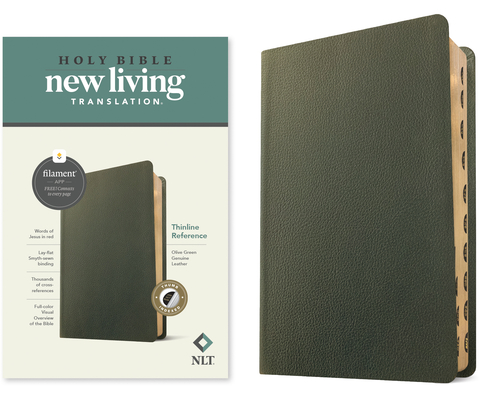 NLT Thinline Reference Bible, Filament-Enabled Edition (Red Letter, Genuine Leather, Olive Green, Indexed) - Tyndale