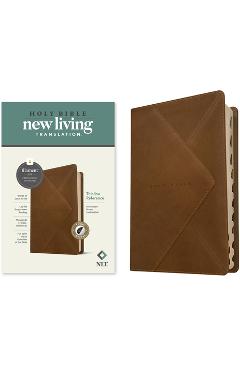 Coperta cărții 'NLT Thinline Reference Bible, Filament-Enabled Edition (Red Letter, Leatherlike, Messenger Brown, Indexed) - Tyndale'