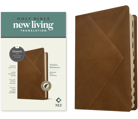 NLT Thinline Reference Bible, Filament-Enabled Edition (Red Letter, Leatherlike, Messenger Brown, Indexed) - Tyndale