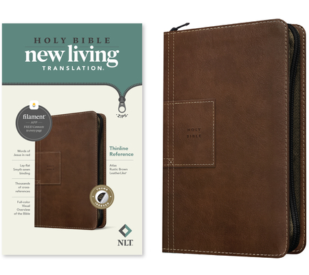 NLT Thinline Reference Zipper Bible, Filament-Enabled Edition (Red Letter, Leatherlike, Atlas Rustic Brown, Indexed) - Tyndale