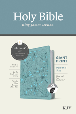 KJV Personal Size Giant Print Bible, Filament-Enabled Edition (Red Letter, Leatherlike, Floral Leaf Teal, Indexed) - Tyndale