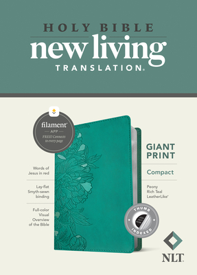 NLT Compact Giant Print Bible, Filament-Enabled Edition (Red Letter, Leatherlike, Peony Rich Teal, Indexed) - Tyndale