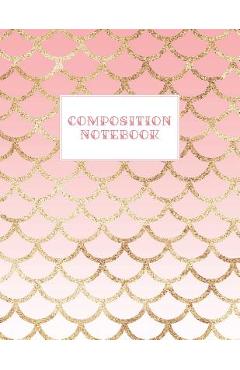 Poza produsului Composition Notebook: Wide-Ruled Coral Mermaid Style Fish Scale Design - Happy Print Press