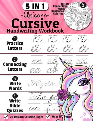 Unicorn Cursive Handwriting Workbook: 5-in-1 Cursive Handwriting Practice Books Beginning to Master For Kids: Tracing Letters, Connecting Cursive Lett - Denis Jean
