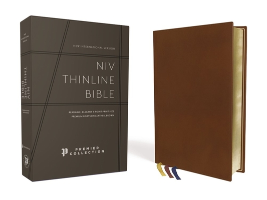 Niv, Thinline Bible, Premium Goatskin Leather, Brown, Premier Collection, Black Letter, Art Gilded Edges, Comfort Print - Zondervan