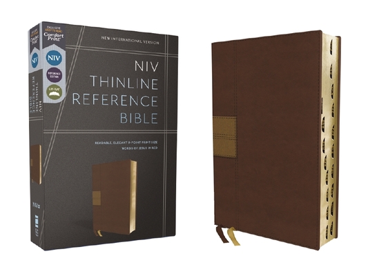 Niv, Thinline Reference Bible, Leathersoft, Brown, Red Letter, Thumb Indexed, Comfort Print - Zondervan