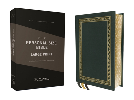 Niv, Personal Size Bible, Large Print, Premium Goatskin Leather, Green, Premier Collection, Black Letter, Gauffered Edges, Comfort Print - Zondervan