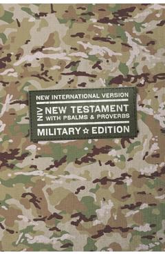 Coperta cărții 'Niv, New Testament with Psalms and Proverbs, Military Edition, Compact, Paperback, Military Camo, Comfort Print -'