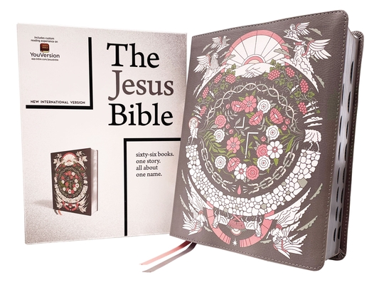 The Jesus Bible Artist Edition, Niv, Leathersoft, Gray Floral, Thumb Indexed, Comfort Print - Passion Publishing
