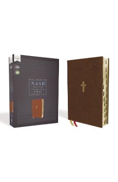 Coperta cărții 'Nasb, Thinline Bible, Leathersoft, Brown, Red Letter Edition, 1995 Text, Thumb Indexed, Comfort Print - Zondervan'