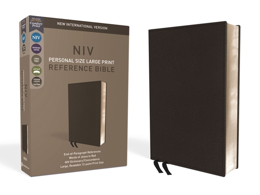 NIV, Personal Size Reference Bible, Large Print, Premium Leather, Black, Red Letter Edition, Comfort Print - Zondervan
