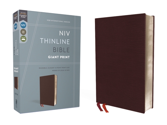 NIV, Thinline Bible, Giant Print, Bonded Leather, Burgundy, Red Letter Edition - Zondervan