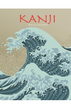 Coperta cărții 'Kanji Practice Notebook: Beautiful Wave Cover - Genkouyoushi Notebook - Japanese Kanji Practice Paper Calligraphy'