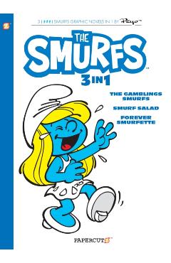 Coperta cărții 'Smurfs 3 in 1 Vol. 9: Collecting the Gambling Smurfs, Smurf Salad and Forever Smurfette - Peyo'