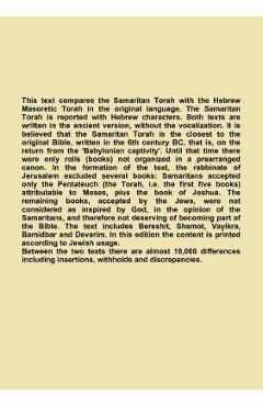 Coperta cărții 'Parallel Samaritan and Masoretic Torah - Marco Enrico De Graya'