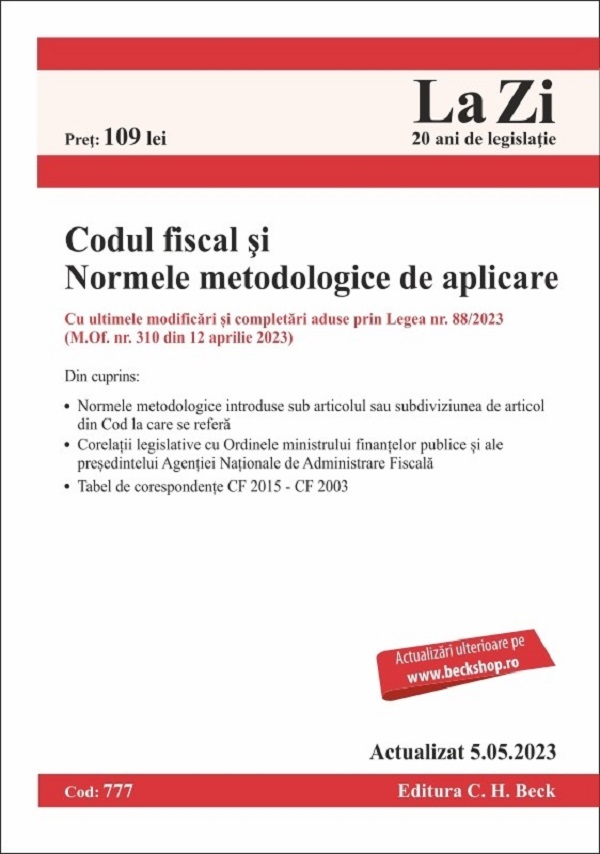 Codul fiscal si Normele metodologice de aplicare Act.5 mai 2023