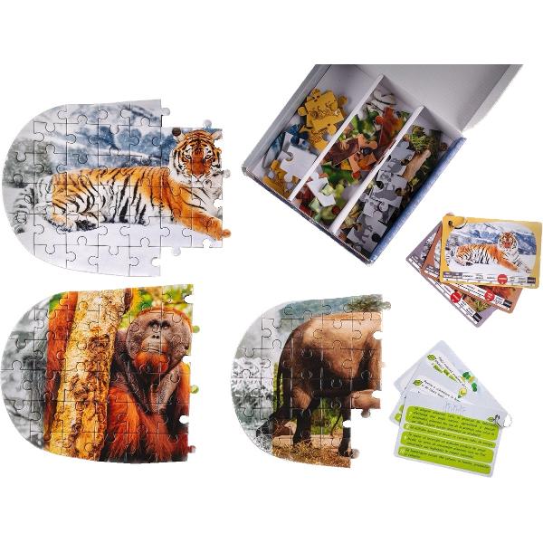 Puzzle 150 de piese. Oda pentru Animale pe cale de disparitie din Asia: Tigrul Siberian, Urangutanul si Elefantul Asiatic