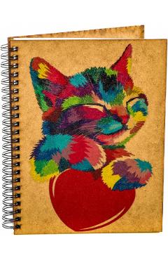 Imaginea produsului 'Agendă din lemn: Inimă și pisicuță colorată'