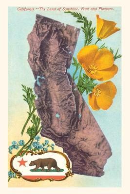 The Vintage Journal California Map with Bear and Poppies - Found Image Press