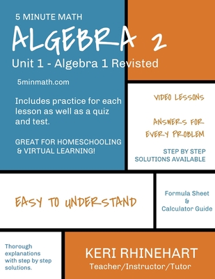 Coperta cărții 'Algebra 2: Unit 1 - Algebra 1 Revisited: 5 Minute Math - Keri Rhinehart'