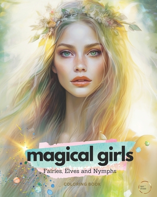 Coperta cărții 'Magical Girls: A Greyscale Adult Coloring Book of the Most Beautiful Fairies, Elves, and Nymphs. - Kristina Lewis'