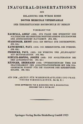 Zur Frage Der Spezifität Des Noltzeschen Sedimentierungsverfahrens Zur Diagnose Der Ansteckenden Blutarmut - Adolf Rachfall